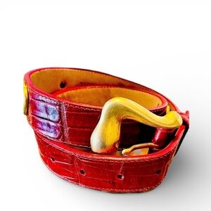 Brighton Red Crocodile Embossed Leather Belt S